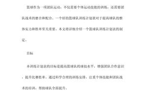 中小学篮球训练队年度训练计划表